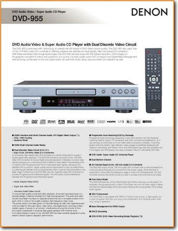 Denon DVD-955-S DVD Player Main Brochure - PDF & Tech Help* | English