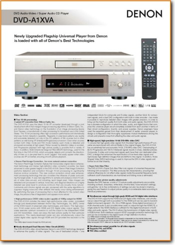 Denon DVDA-1-XVA DVD Player Main Brochure - PDF & Tech Help* | English