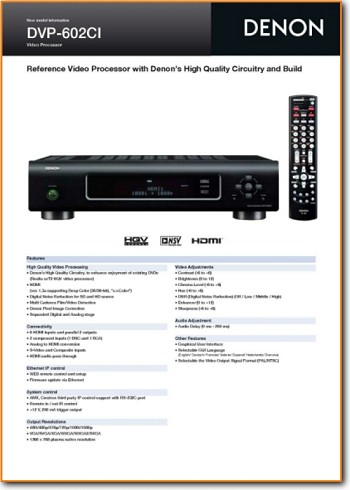 Denon DVP-602-CI DVD Player Main Brochure - PDF & Tech Help* | English