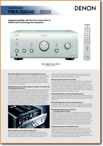Denon PMA-2000-AE Amp Receiver Main Brochure - PDF & Tech Help* | English