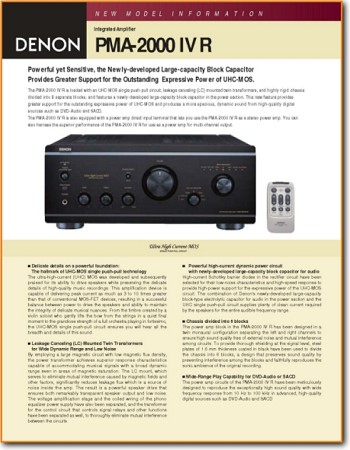 Denon PMA-2000-IVR Amp Receiver Main Brochure - PDF & Tech Help* | English