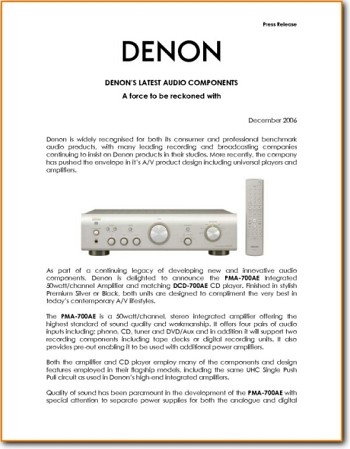 Denon PMA-700-AE Amp Receiver Main Article - PDF & Tech Help* | English