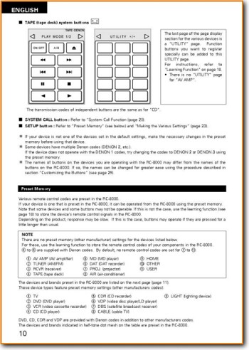 Denon RC-8000 Remote Control Main Article - PDF & Tech Help* | English