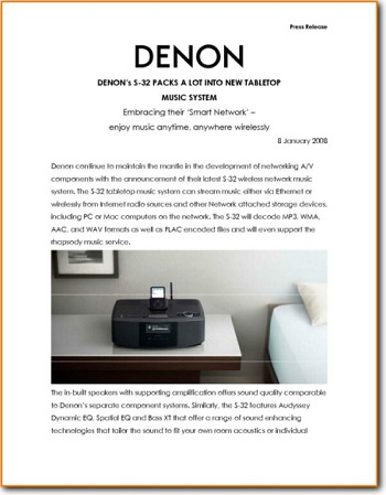Denon S-32 CD Player Main Brochure - PDF & Tech Help* | English
