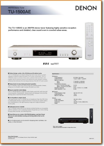 Denon TU-1500-AE Tuner Main Brochure - PDF & Tech Help* | English