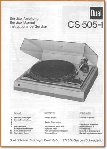 Dual CS-505-1 Turntable Record Player Main Technical Manual - PDF & Tech Help* | German