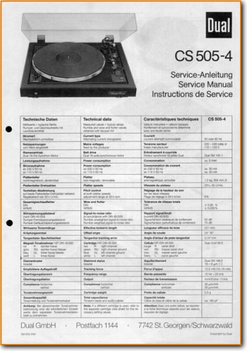 Dual CS-505-4 Turntable Record Player Main Technical Manual - PDF & Tech Help* | German
