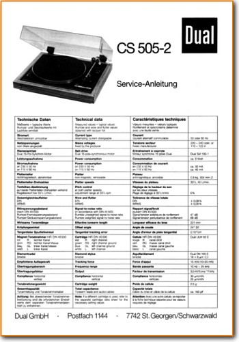Dual CS-505-2 Turntable Record Player Main Technical Manual - PDF & Tech Help* | German