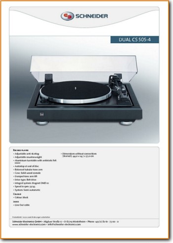 Dual CS-505-4 Turntable Record Player Main Brochure - PDF & Tech Help* | English