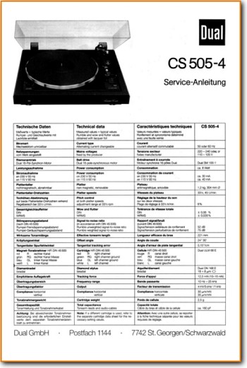 Dual CS-505-4 Turntable Record Player Main Technical Manual - PDF & Tech Help* | German