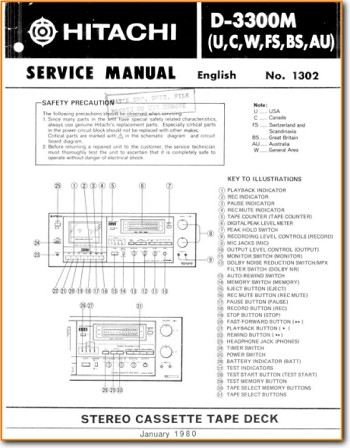 Hitachi D-3300-M Tape Player Main Technical Manual - PDF & Tech Help* | English