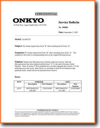 Onkyo Unknown Tape Player Addendum - B Technical Manual - PDF & Tech Help* | English