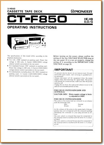Pioneer CTF-850 Tape Player Main User Book - PDF & Tech Help* | English