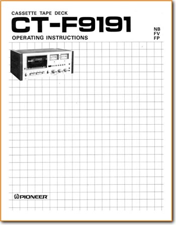 Pioneer CTF-9191 Tape Player Main User Book - PDF & Tech Help* | English