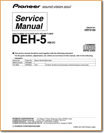 Pioneer DEH-5 Automotive Audio Addendum - A Technical Manual - PDF & Tech Help* | English