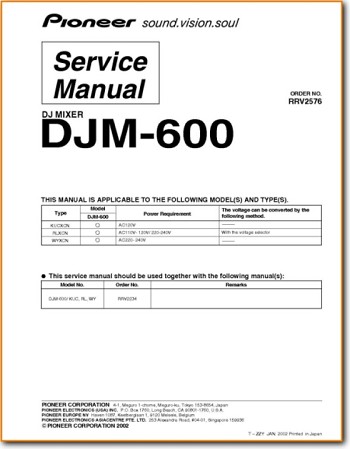 Pioneer DJM-600 Amp Receiver Addendum - B Technical Manual - PDF & Tech Help* | English