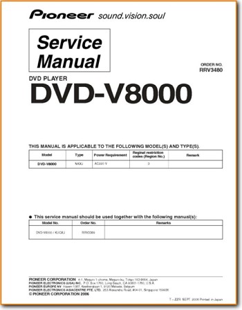 Pioneer DVDV-8000 DVD Player Addendum - A Technical Manual - PDF & Tech Help* | English