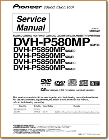 Pioneer DVHP-580-MP Automotive Audio Addendum - A Technical Manual - PDF & Tech Help* | English
