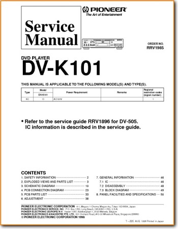 Pioneer DVK-101 DVD Player Addendum - A Technical Manual - PDF & Tech Help* | English