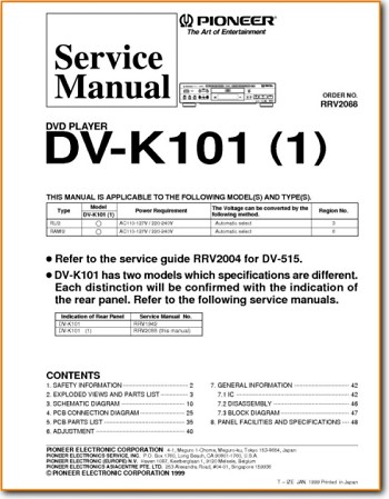 Pioneer DVK-101 DVD Player Addendum - B Technical Manual - PDF & Tech Help* | English
