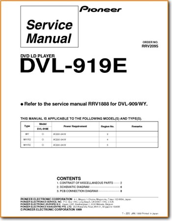 Pioneer DVL-919-E DVD Player Addendum - A Technical Manual - PDF & Tech Help* | English