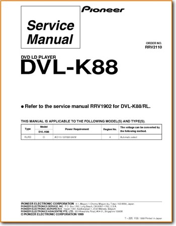 Pioneer DVLK-88 DVD Player Addendum - A Technical Manual - PDF & Tech Help* | English