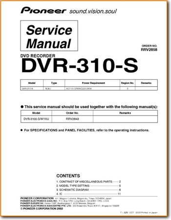 Pioneer DVR-310-S DVD Player Addendum - B Technical Manual - PDF & Tech Help* | English