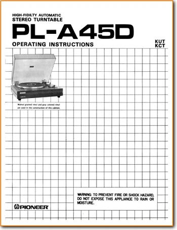 Pioneer PLA-45-D Turntable Record Player Main User Book - PDF & Tech Help* | English