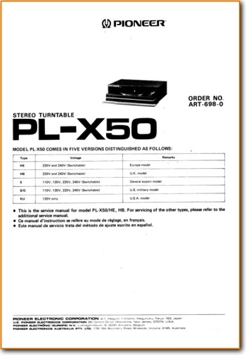 Pioneer PLX-50 Turntable Record Player Main Schematics - PDF & Tech Help* | English