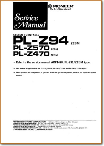 Pioneer PLZ-470 Turntable Record Player Main Technical Manual - PDF & Tech Help* | English