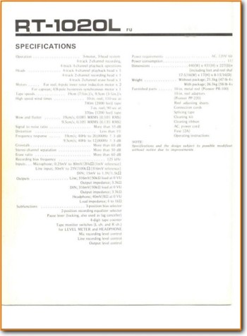 Pioneer RT-1020-L Tape Player Addendum - A Technical Manual - PDF & Tech Help* | English