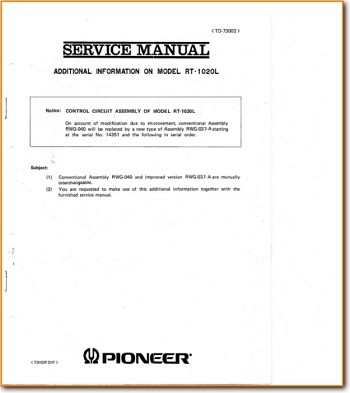 Pioneer RT-1020-L Tape Player Addendum - B Technical Manual - PDF & Tech Help* | English