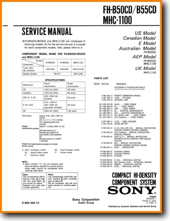 Sony MHC-1100 Mini Shelf System Main Technical Manual - PDF & Tech Help* | English