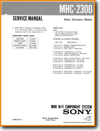 Sony MHC-2300 Mini Shelf System Main Technical Manual - PDF & Tech Help* | English