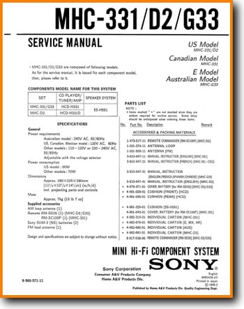 Sony MHC-331 Mini Shelf System Main Technical Manual - PDF & Tech Help* | English ADDENDUM 1 PAGE