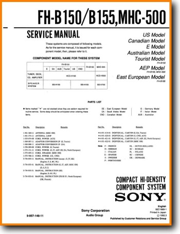 Sony MHC-500 Mini Shelf System Main Technical Manual - PDF & Tech Help* | English