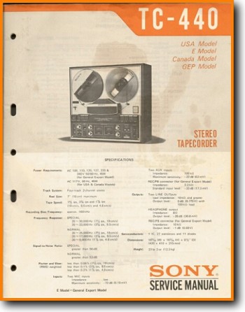 Sony TC-440 Tape Player Main Technical Manual - PDF & Tech Help* | English