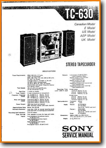 Sony TC-630 Tape Player Main Technical Manual - PDF & Tech Help* | English