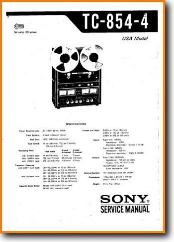 Sony TC-854-4 Tape Player Main Technical Manual - PDF & Tech Help* | English