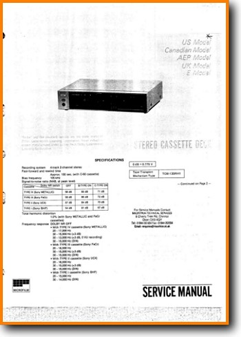Sony TCV-7 Tape Player Main Technical Manual - PDF & Tech Help* | English