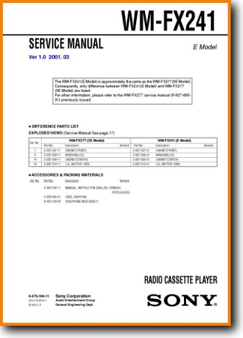 Sony WMFX-241 Tape Player Main Technical Manual - PDF & Tech Help* | English
