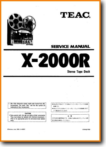 Teac X-2000 Tape Player Main Technical Manual - PDF & Tech Help* | English