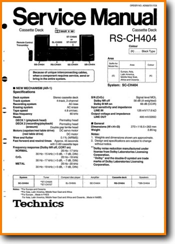 Technics RSCH-404 Tape Player Main Technical Manual - PDF & Tech Help* | English