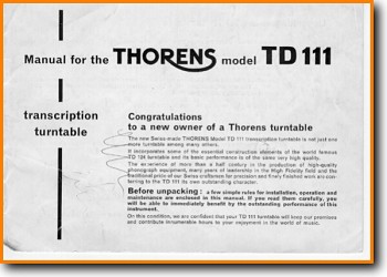 Thorens TD-111 Turntable Record Player Main User Book - PDF & Tech Help* | English