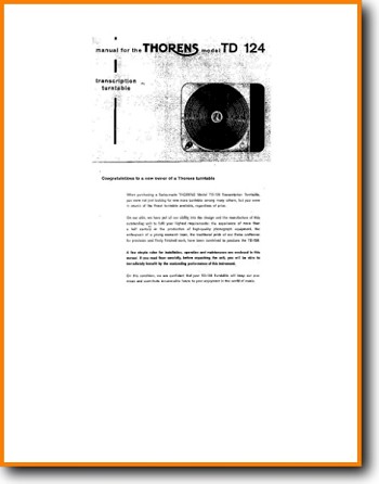 Thorens TD-124 Turntable Record Player Main User Book - PDF & Tech Help* | English