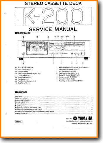Yamaha K-200 Tape Player Main Technical Manual - PDF & Tech Help* | English