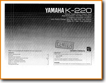 Yamaha K-220 Tape Player Main User Book - PDF & Tech Help* | English