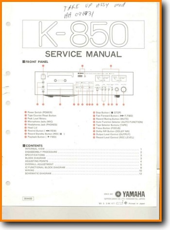 Yamaha K-850 Tape Player Main Technical Manual - PDF & Tech Help* | English