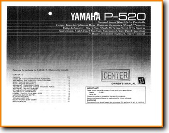 Yamaha P-520 Turntable Record Player Main User Book - PDF & Tech Help* | English