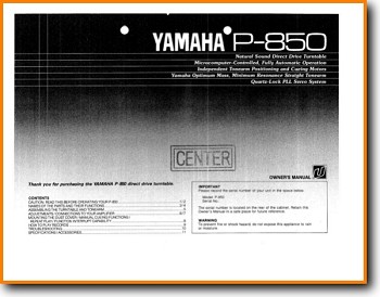 Yamaha P-850 Turntable Record Player Main User Book - PDF & Tech Help* | English